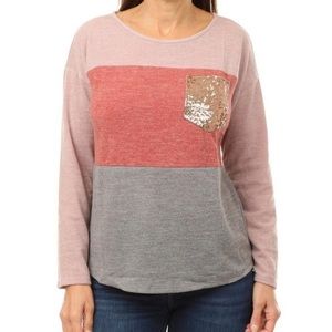 Colorblock Sequins Pocket Top